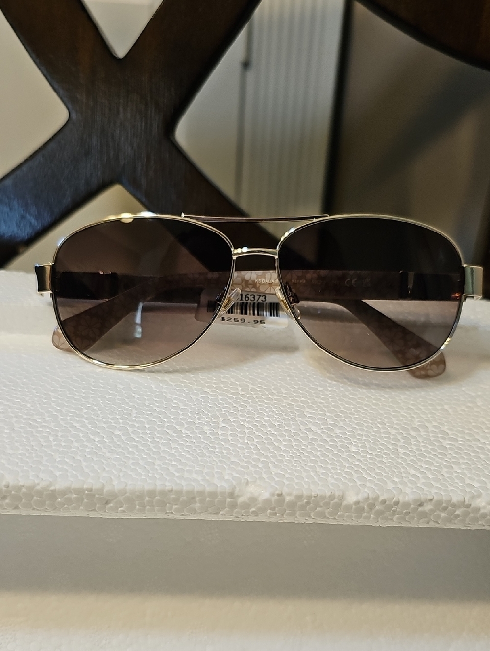 kate spade taupe aviator sunglasses with gold accents
